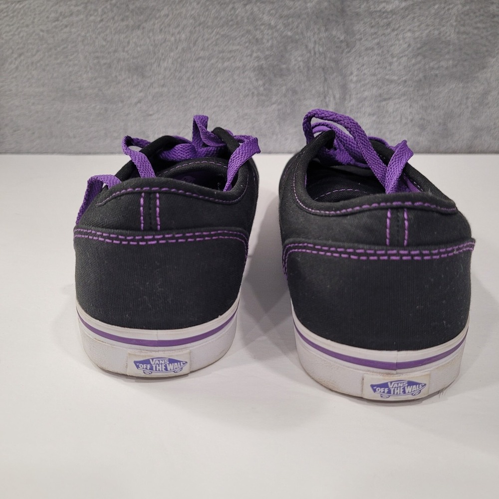 Vans Atwood Low Top Sneakers Black Canvas Purple Stitching Women's Missy Size 6 - Picture 8 of 11